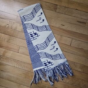 *RARE* Vintage Tiger Lily Knits Musical Notes Unisex White & Navy Blue Scarf